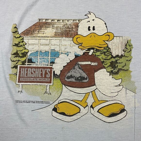 Vintage Shirt Mens Large Blue Hershey Chocolate Promo 80s Single Stitch - Picture 2 of 16